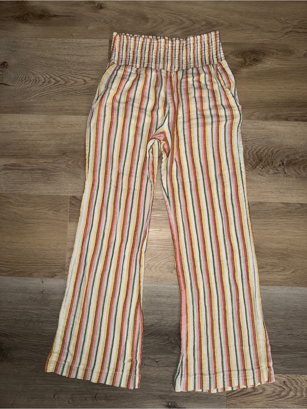 Billabong Smocked Waist Striped Wide Leg Beach Pants